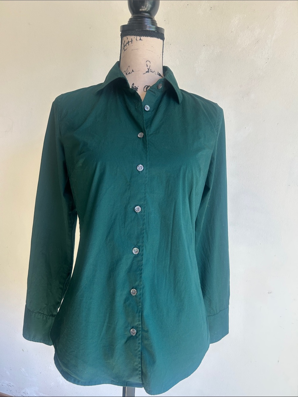 Y2K J. Crew Haberdashery Stretch Button Down Green Top Size Small
